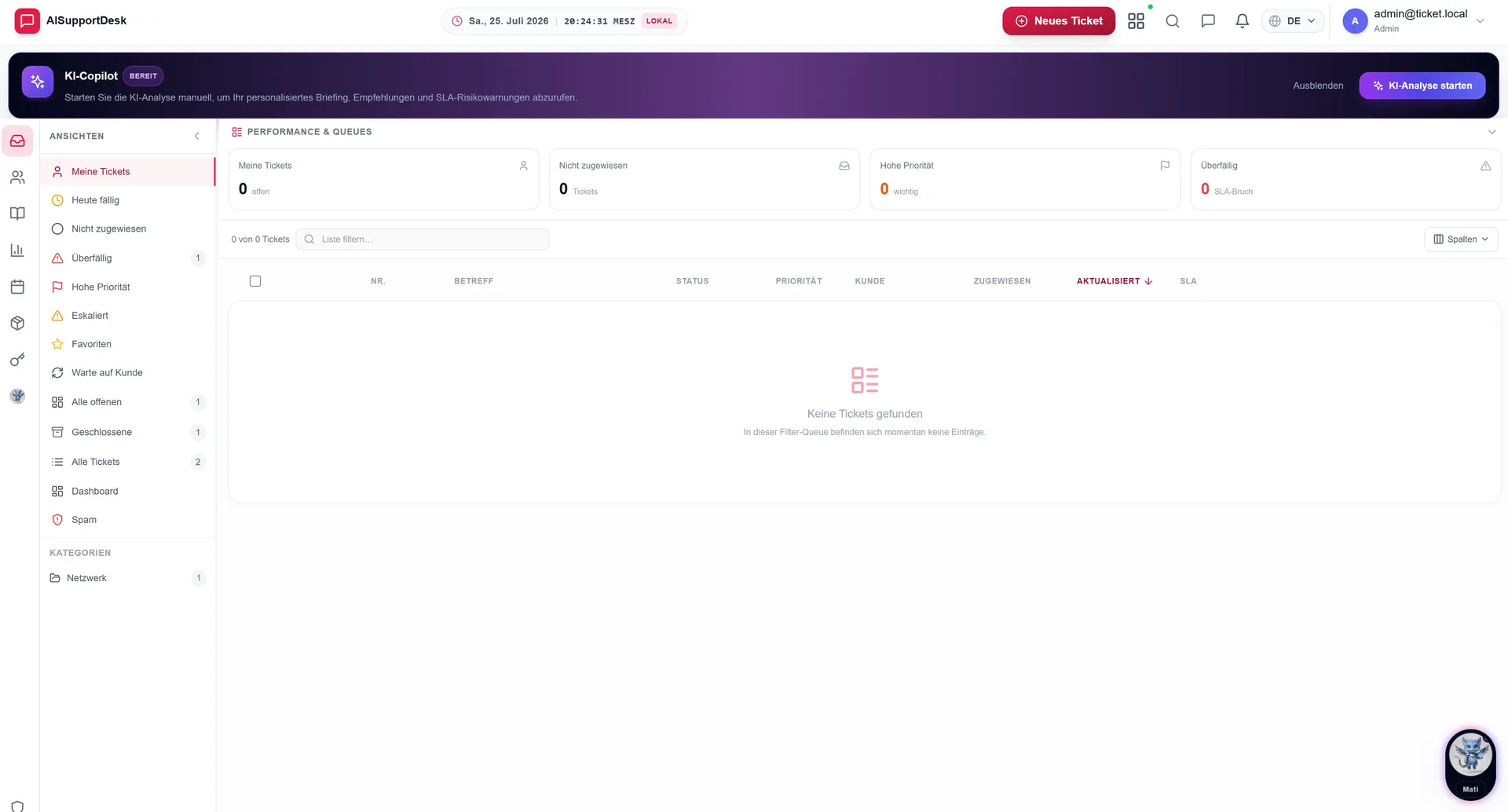 Einblick in das NALVRA SERVICE Dashboard
